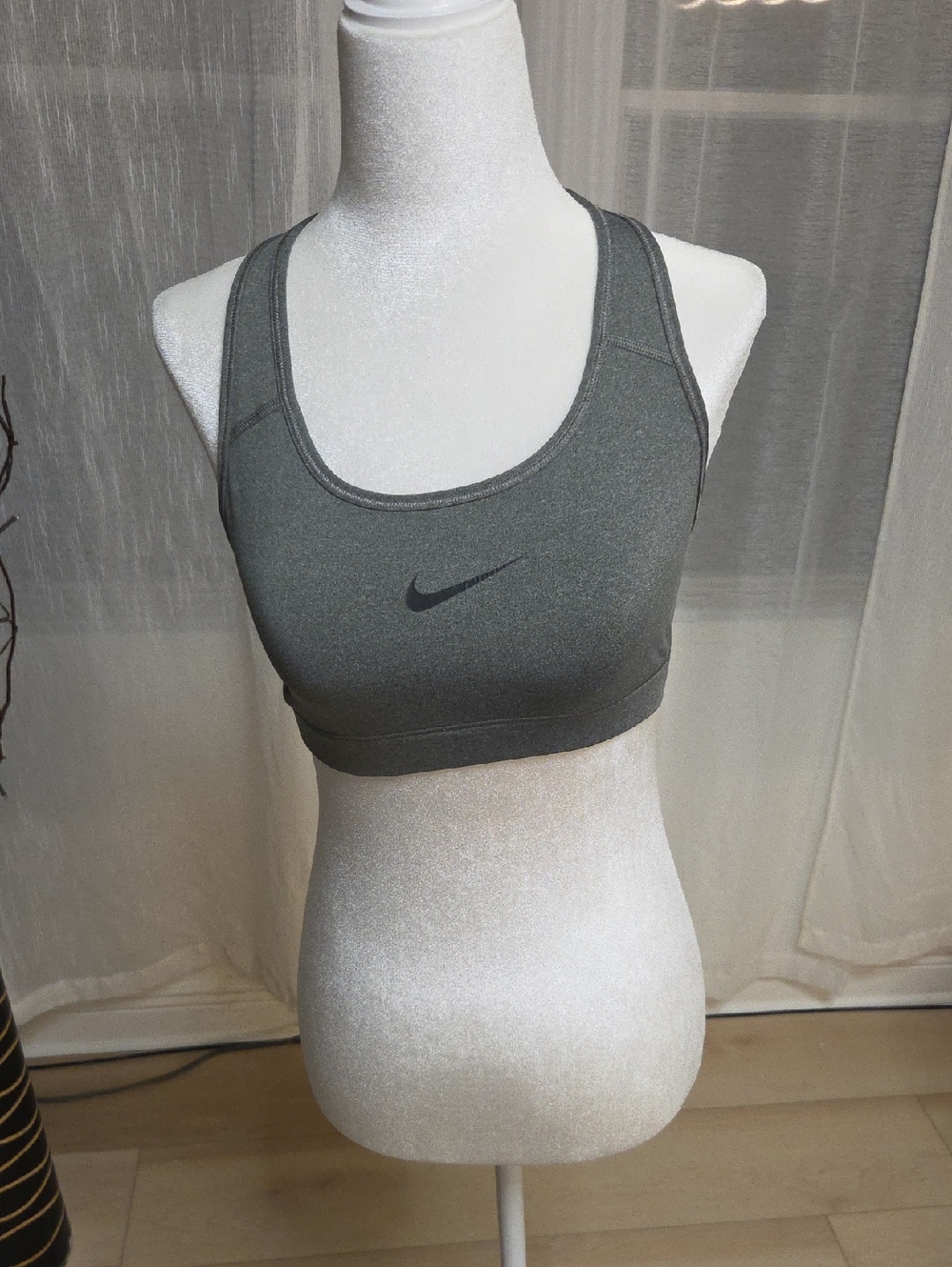 Nike Gray Racerback Sports Bra - Dark Gray with Black Swoosh